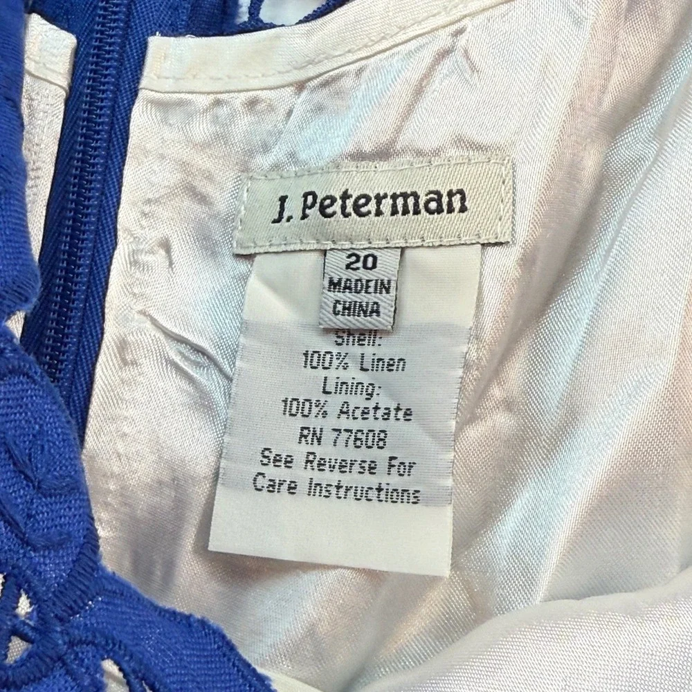 J. Peterman Blue Linen Lace Overlay Sheath Dress Women's Plus Size 20 Cocktail